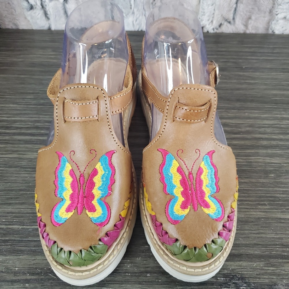 ENIGMA COLLECTION Mexican Haurache Brown Rainbow Butterfly Leather‎ Sandals